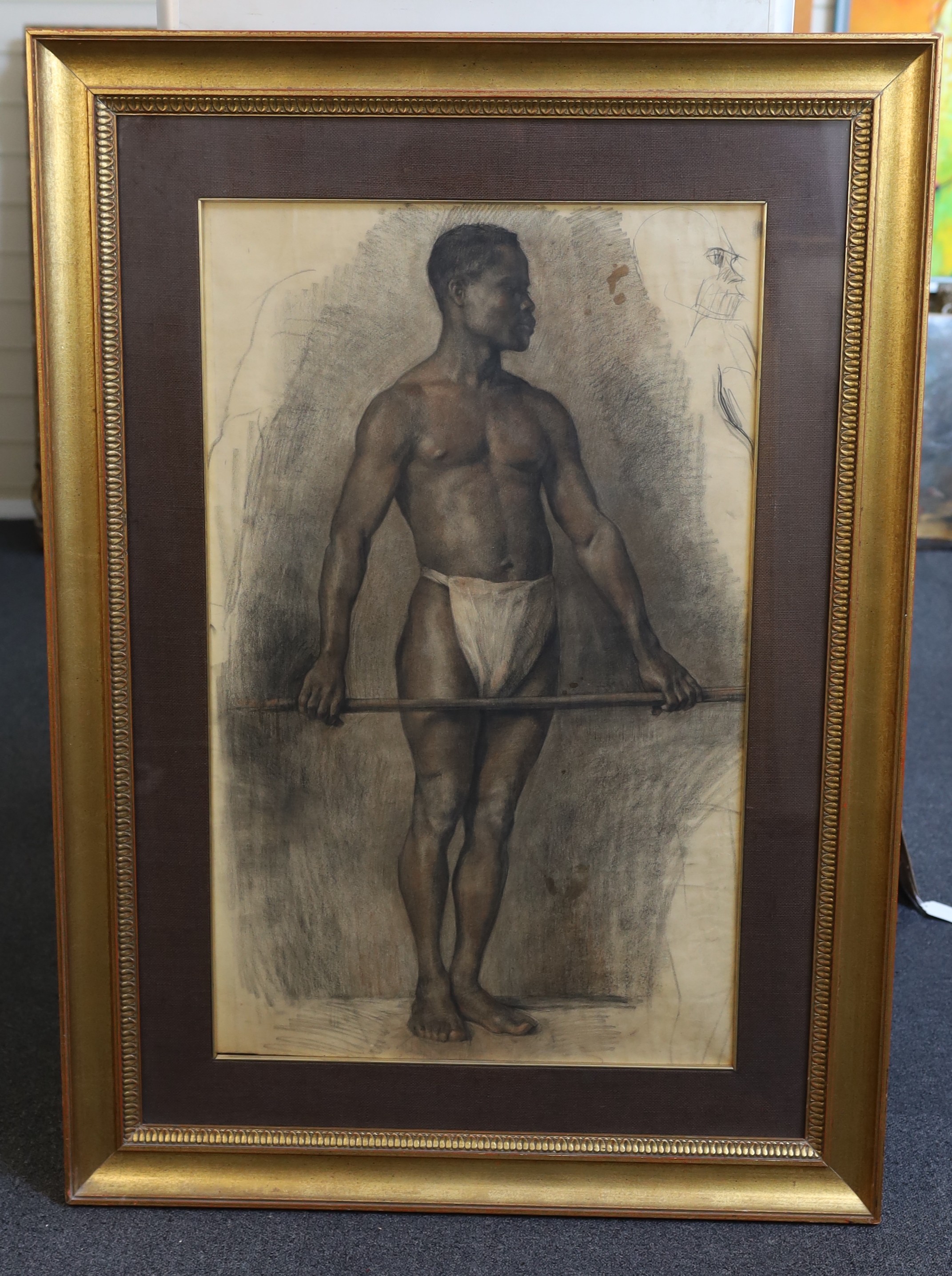 Dutch School c.1924, Black model in a studio, charcoal and conte chalk, 87 x 53cm